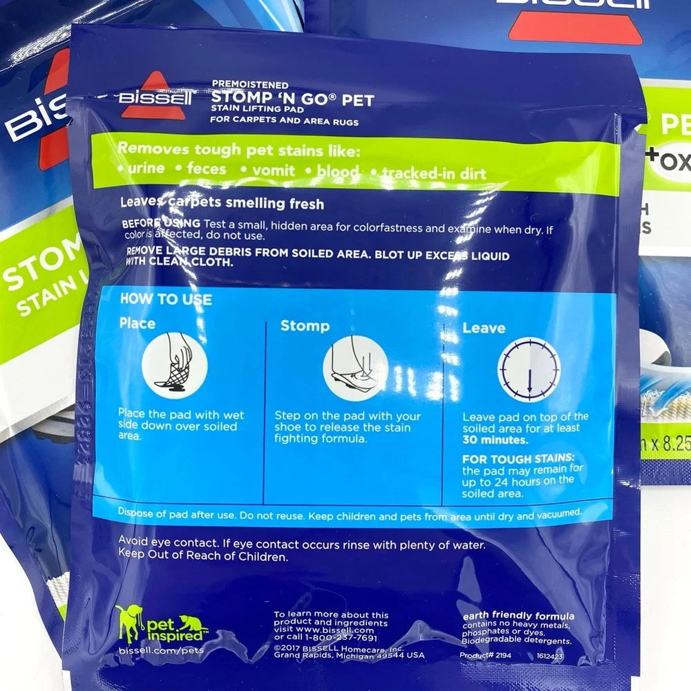 20 PACK Bissell Stomp 'N Go Pet Lifting Pads + Oxy Stain Removal for Carpet Rugs